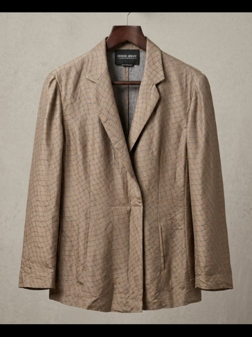 Vintage Giorgio Armani Gold Silk Single Closure Blazer Grid Pattern (S/M) Luxury